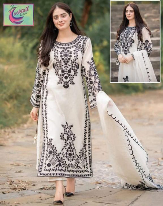 Elegant Black & White Embroidered Lawn Suit